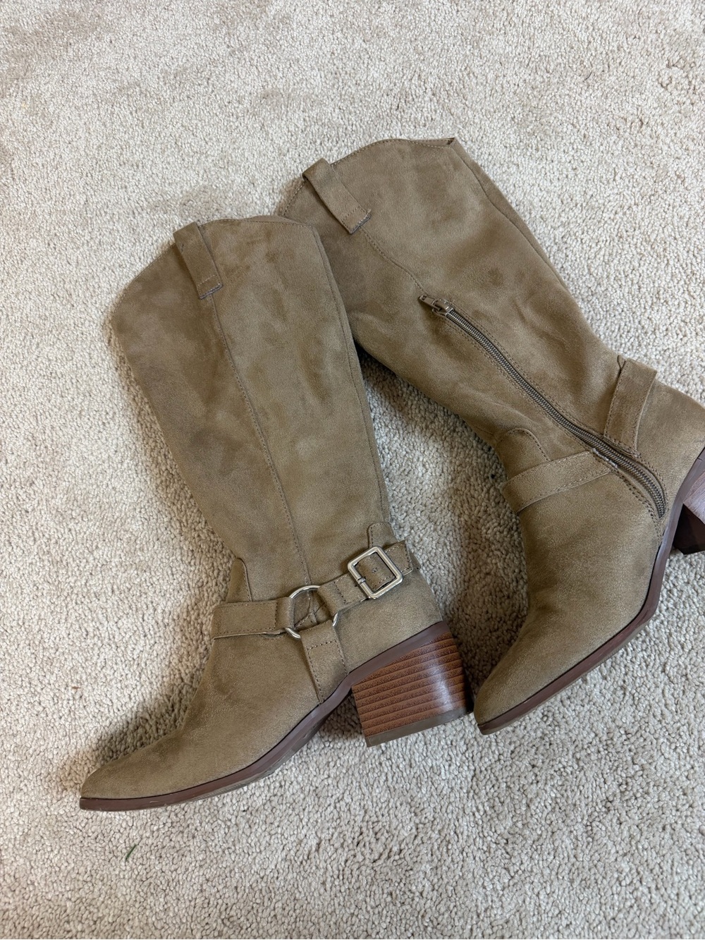 Forever 21 Taupe Suede Mid-Calf Western Booties